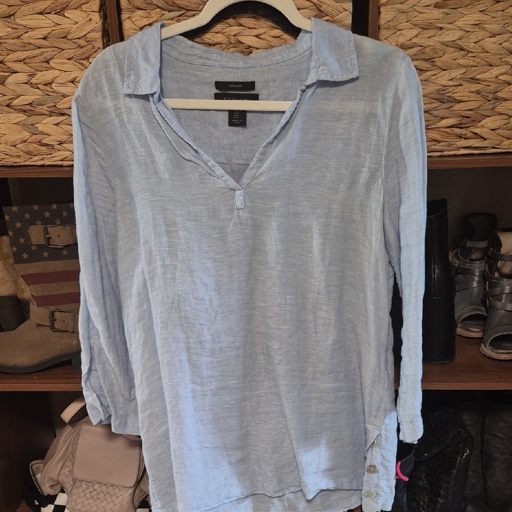 Tahari Linen Light Blue Blouse